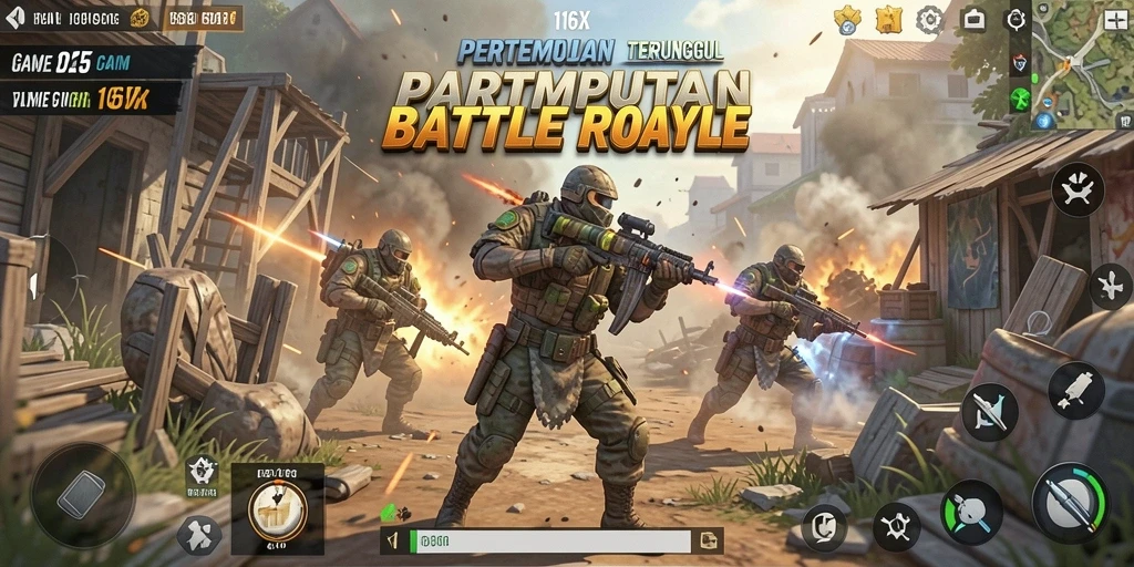 Screenshot utama 116X menampilkan aksi seru dalam permainan Battle Royale.