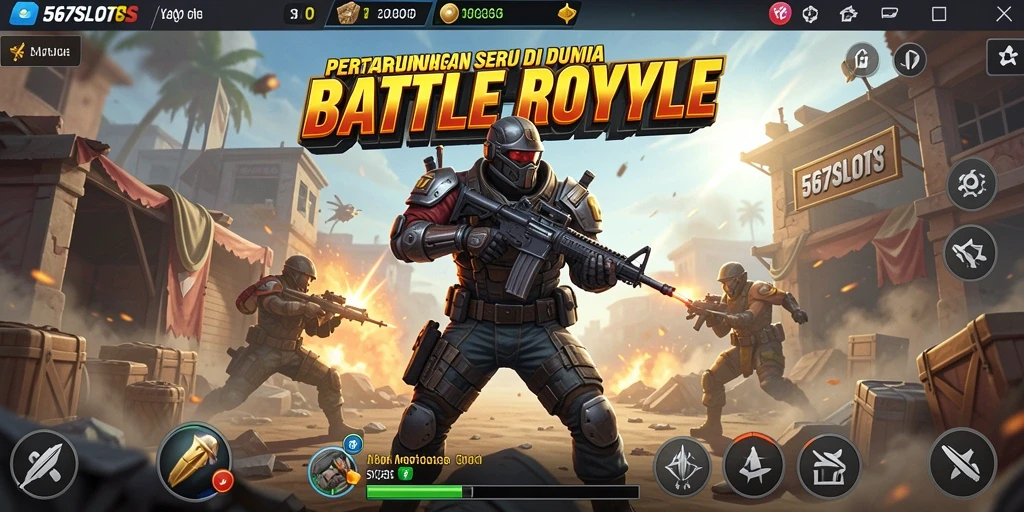 Tangkapan layar gamplay <strong>567SLOTS</strong> yang menampilkan pertarungan intens di arena Battle Royale.