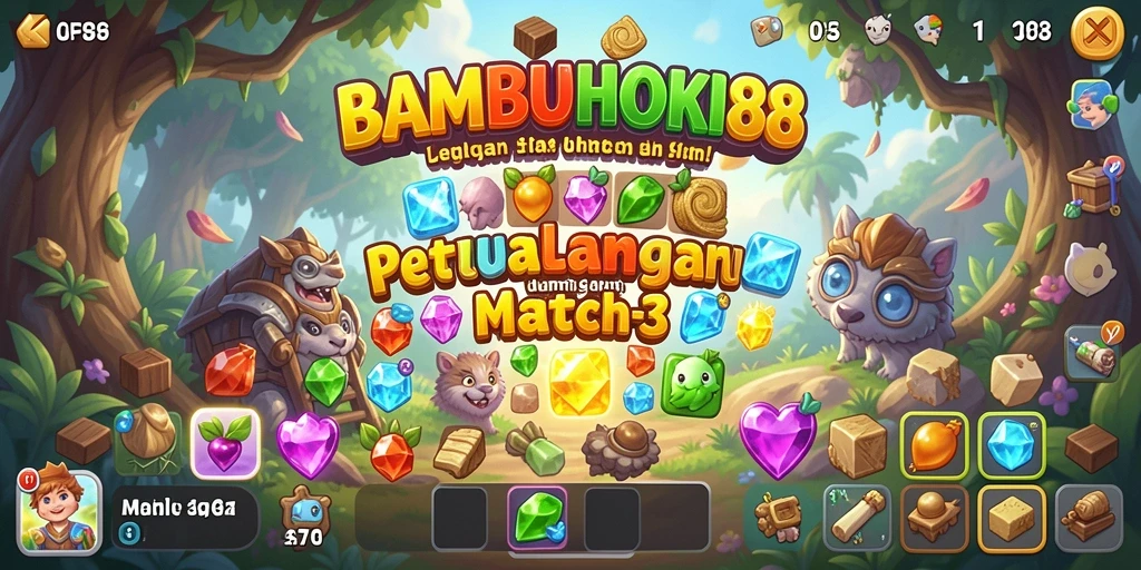 Screenshot menampilkan gameplay seru dari BAMBUHOKI88 dengan elemen Match-3.