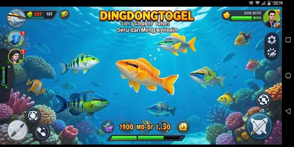 Tampilan gameplay seru dalam DINGDONGTOGEL saat menembak ikan.