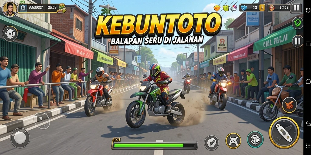 Screenshot gameplay balapan KEBUNTOTO yang menegangkan.