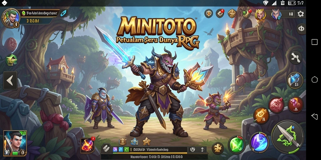 Screenshot dari gameplay MINITOTO dengan pertarungan epik di dunia RPG.