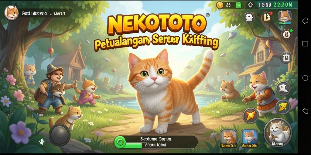 Tampilan gameplay NEKOTOTO yang penuh petualangan dan warna.
