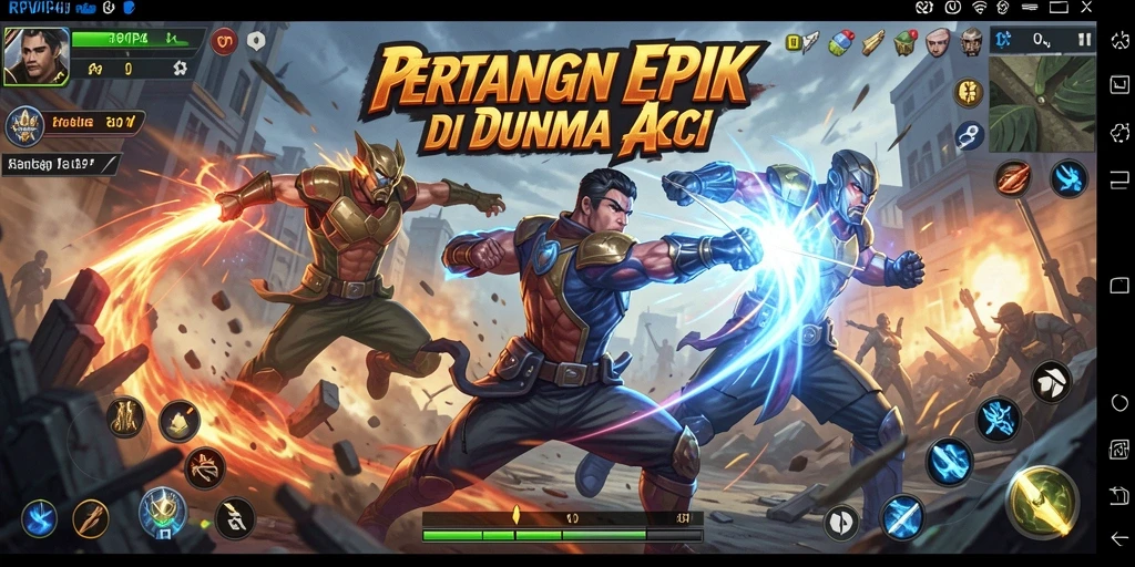 Screenshot RPVIP4 menampilkan pertarungan intens dengan karakter berwarna cerah.