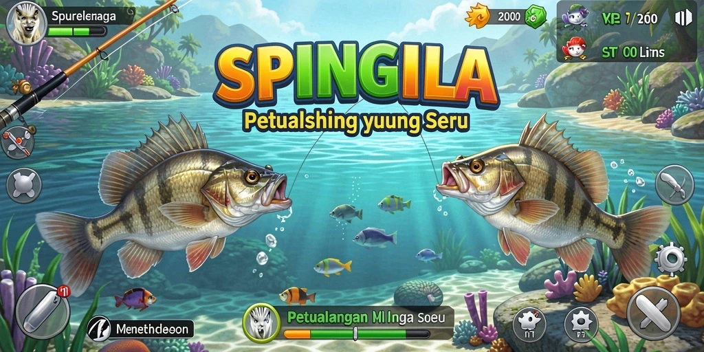 Tampilan gameplay SPINGILA yang menawan saat memancing di lautan.